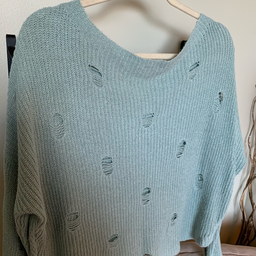 EXPRESS baby blue distressed light sweater